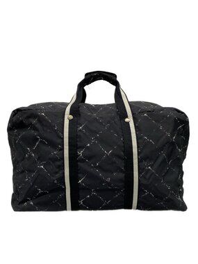 Chanel Boston Bag Vintage Travel Line Black White Silver No Lock